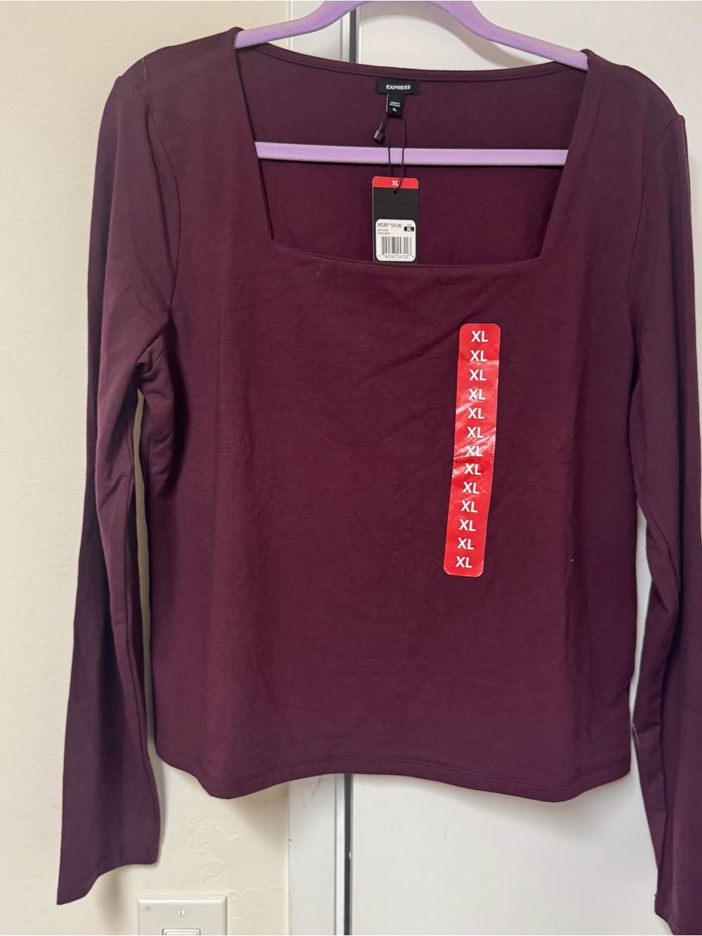 Express Square-Neck Long Sleeve Top in Plum - Picture 2 of 4